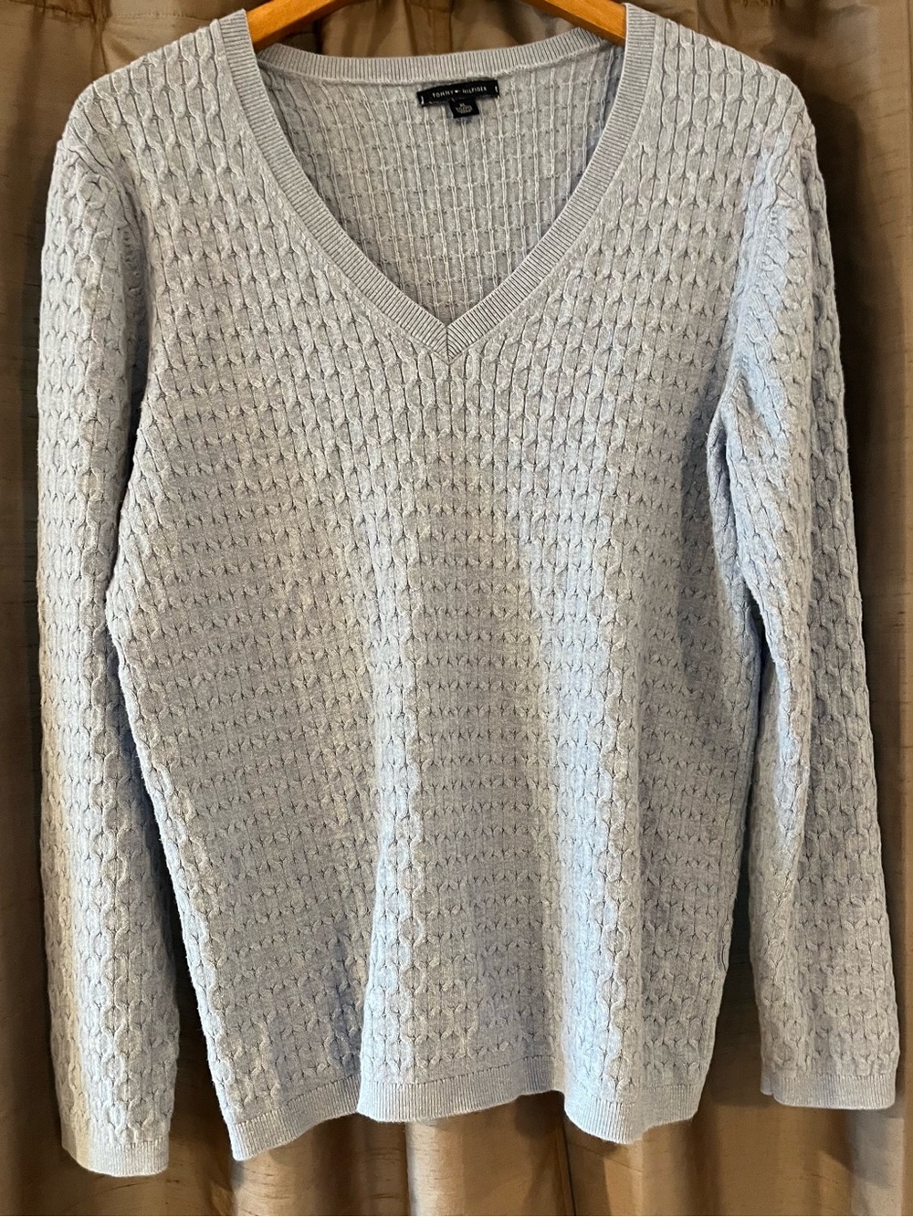 Tommy Hilfiger Light Blue V-Neck Cable Knit Sweater - Women's